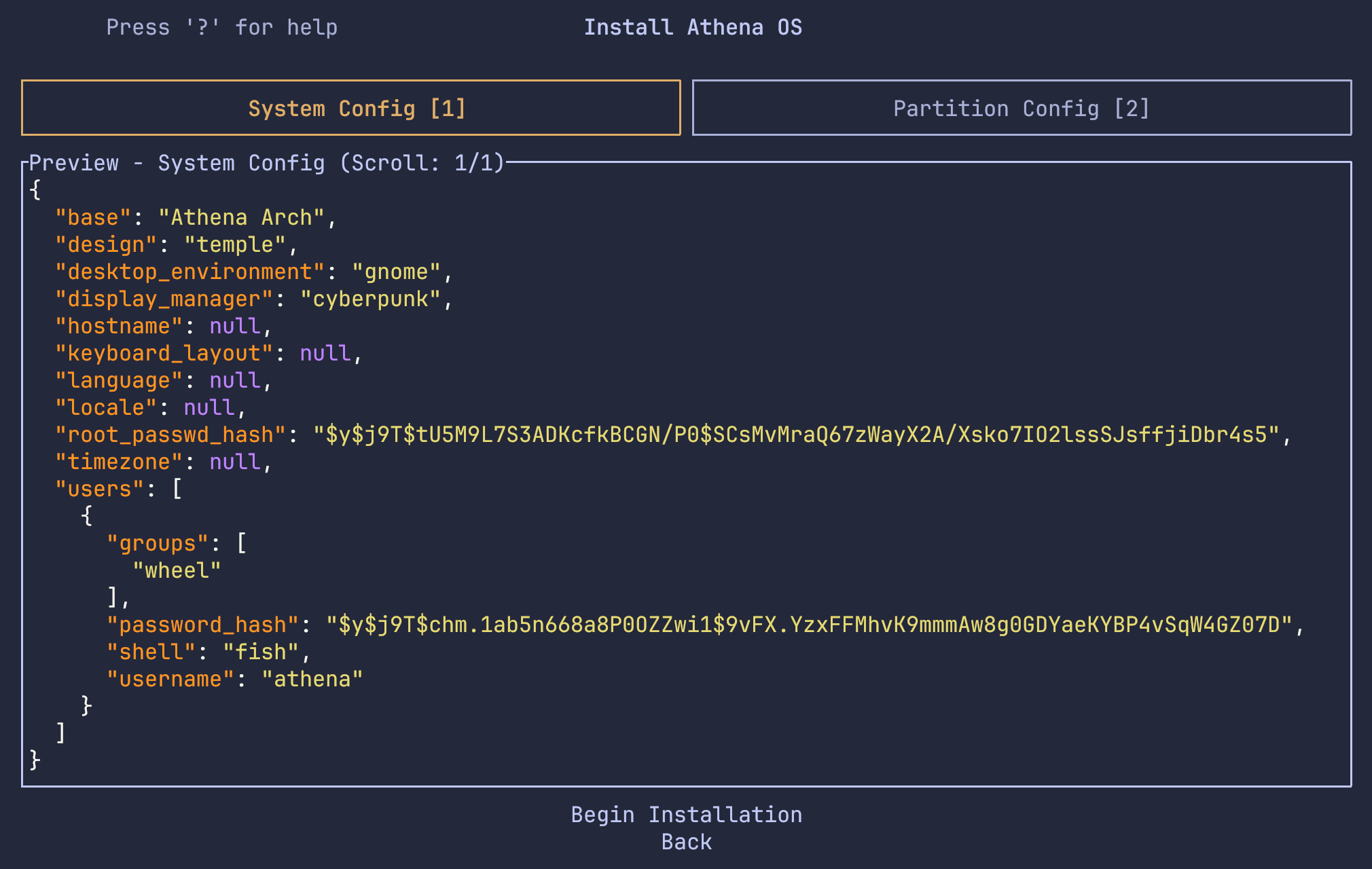 Install Configuration