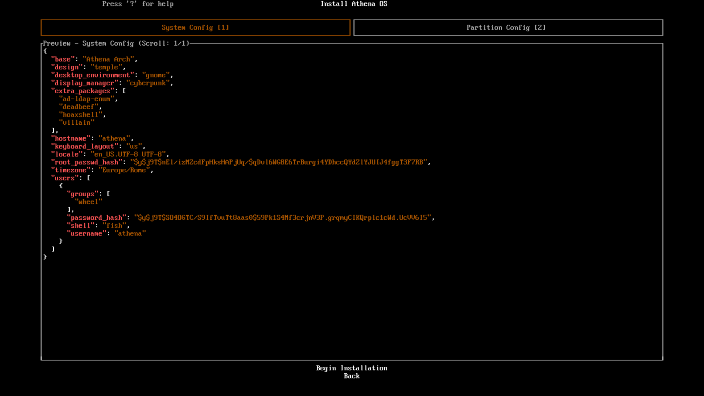 Install Configuration