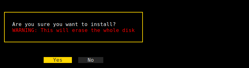 Aegis TUI Partitioning Erase Disk Confirm