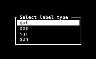 Aegis TUI Partitioning Table EFI