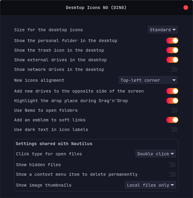 Desktop NG Icons Settings