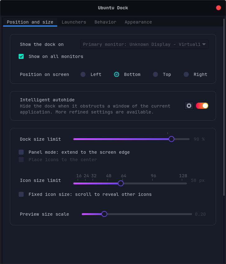 Ubuntu Dock Settings