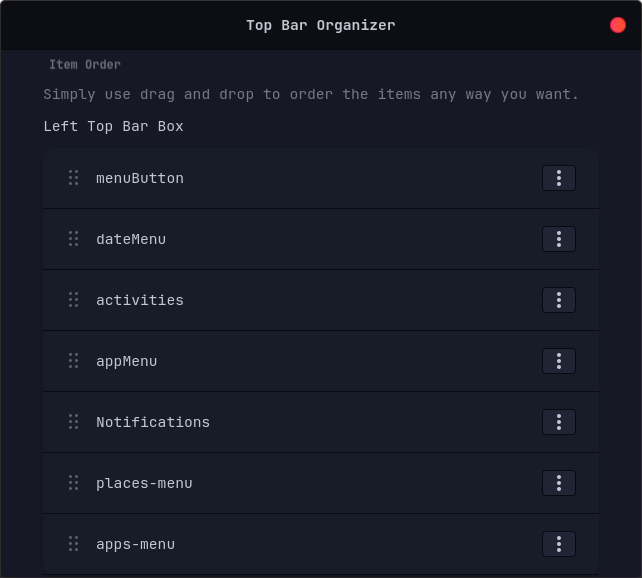 Top Bar Organizer Settings