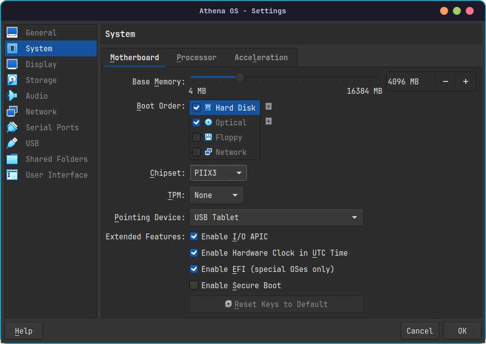 VirtualBox Motherboard