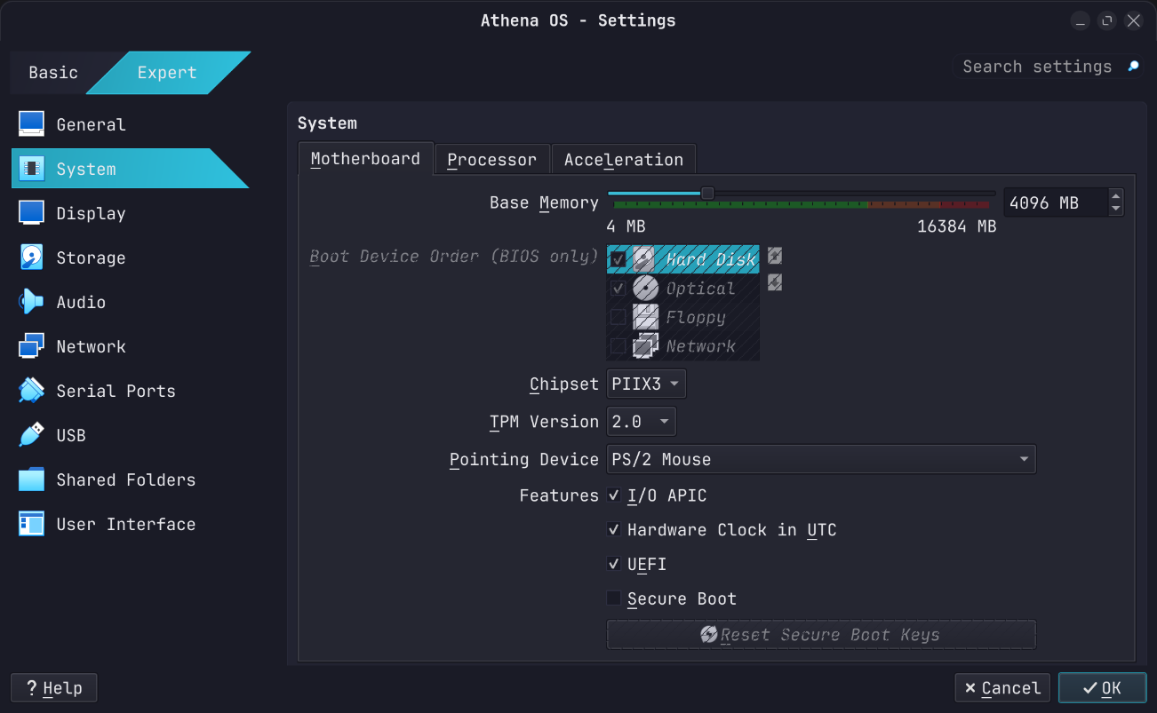 VirtualBox Motherboard