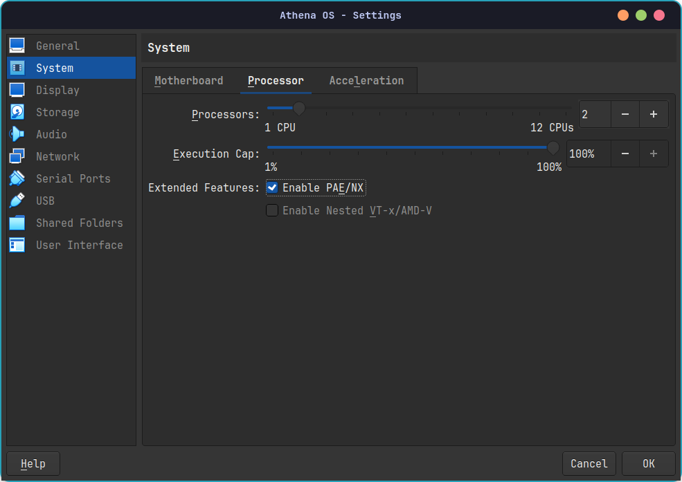 VirtualBox Processor