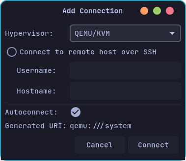 Virt-Manager Connecting to QEMU/KVM