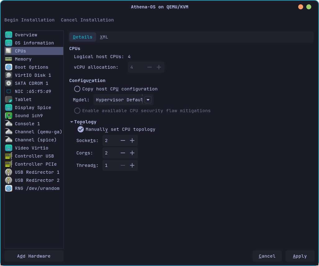 Virt-Manager VM CPU Settings