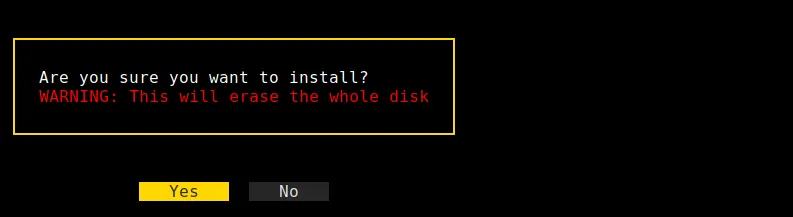 Aegis TUI Partitioning Erase Disk Confirm