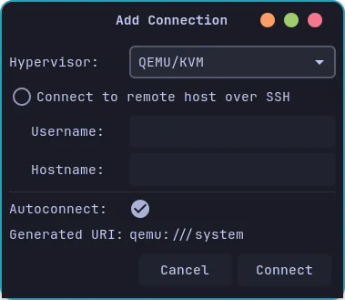 Virt-Manager Connecting to QEMU/KVM